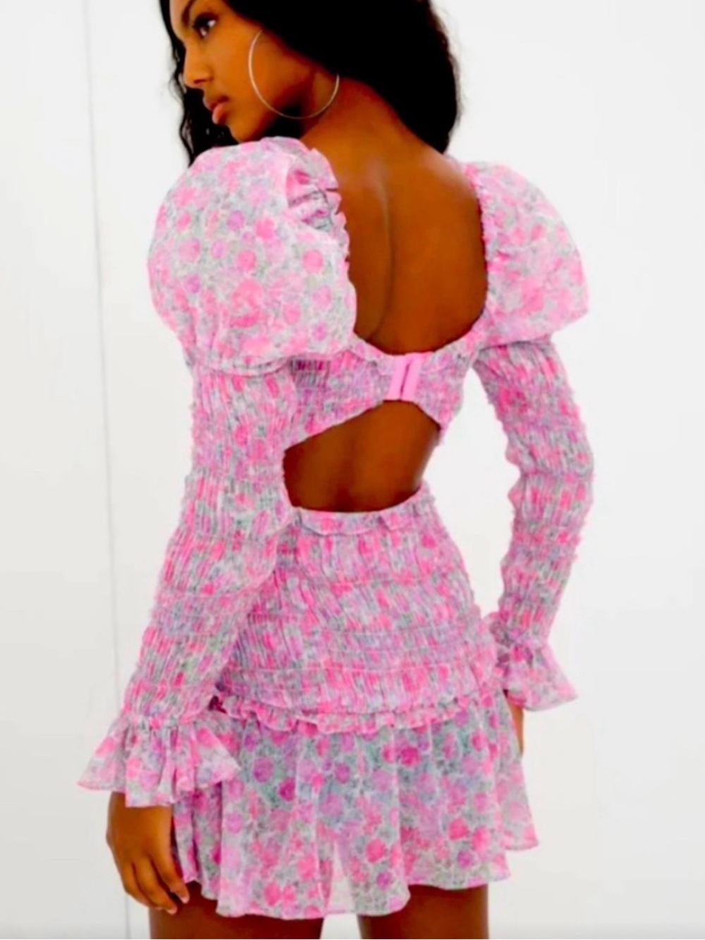 Pink Floral Puff-Sleeve Cut out for love & lemons mini dress